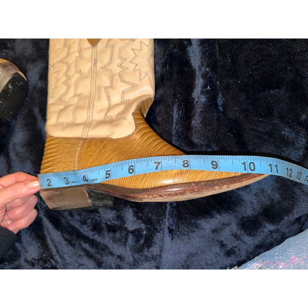 VINTAGE TWO TONE BEIGE BROWN COWBOY BOOTS WESTERN MALIBU COWGIRL - Picture 11 of 11